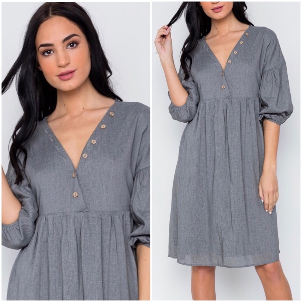 Gray Button-Down Midi Dress - Picture 1 of 8